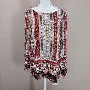 J. Jill Multicolor East Indian Print Crew Neck Long Sleeve Tunic Top Size Lg